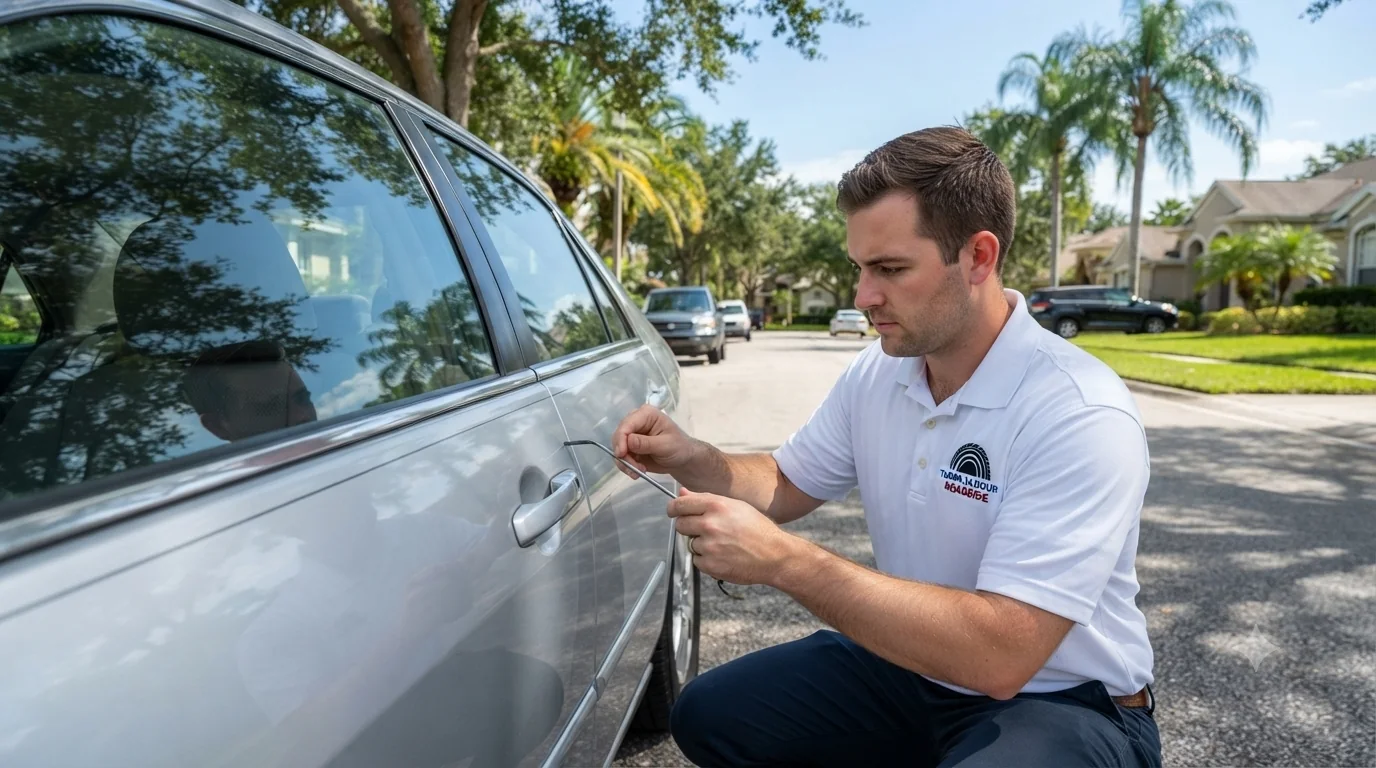 Tampa 24 Hour Roadside technician providing car lockout service in Tampa, FL